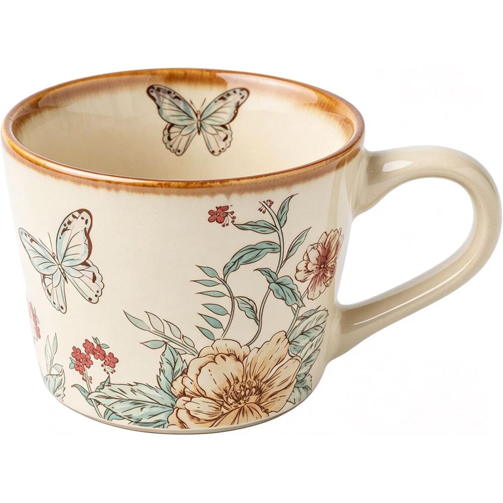 Vintage Floral Lepidopteran Ceramic Coffee Mug 13 oz 385ML Gift Cup with Handle